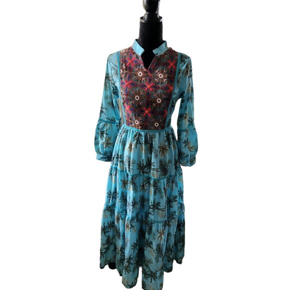 Vacation Style Maxi Dress Boho Chic Embroided Nwt Size L Asia 8 US - Picture 1 of 9